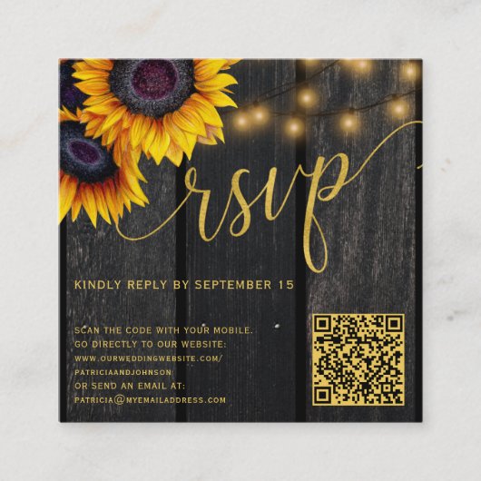 QR-code rustige zonnebloembruiloft RSVP Informatiekaartje (Voorkant)