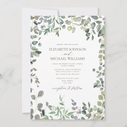 QR Code Sage Green Eucalyptus Waterverf Weddenscha Kaart (Voorkant)