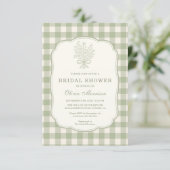 QR Code Sage Green Gingham Floral Bridal Shower Kaart (Staand voorkant)