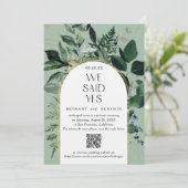 QR-code, Sage Green Modern Botanische boog bruilof Aankondiging (Staand voorkant)