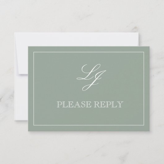 QR Code Sage Green Script Monogram Trouw RSVP Kaartje (Voorkant)
