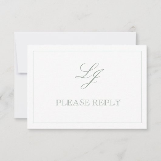 QR Code Sage Green Script Monogram Trouw RSVP Kaartje (Voorkant)