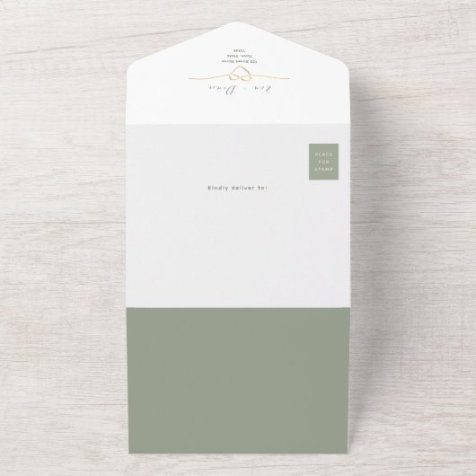 QR Code Sage Green Wedding All In One Uitnodiging (Buitenkant)