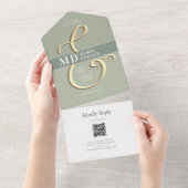 QR-code Sage Green Wedding All in One Uitnodiging (Afscheurbaar)