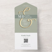 QR-code Sage Green Wedding All in One Uitnodiging (Binnen)