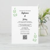 QR Code Sage Groen Blad Zwart Script Bruiloft Kaart (Staand voorkant)