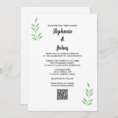 QR Code Sage Groen Blad Zwart Script Bruiloft Kaart (Voorkant / Achterkant)