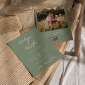 QR Code Sage Groen Foto Boho Moderne Trouwdag Kaart