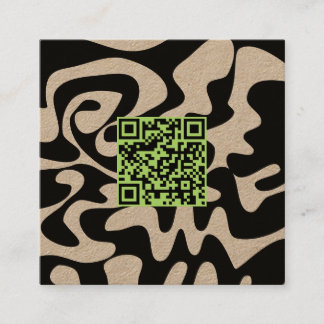 QR Code Sage Groen Zwart Retro Groovy Kraft Vierkante Visitekaartje