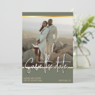 QR Code Sage Groene Gouden Minimalistische Foto Save The Date