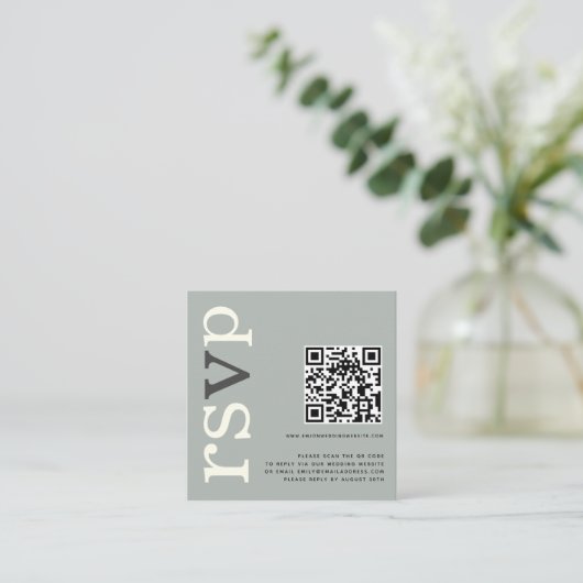 QR Code Sage Ivory Wedding Online RSVP Informatiekaartje (Staand voorkant)