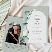 QR CODE salie groen eucalyptus boog FOTO bruiloft Kaart