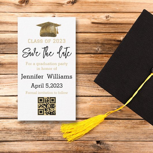 qr code save the date afstuderen gold Notice Notitiekaartje