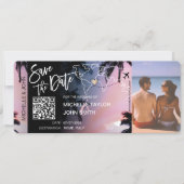 QR-code Save the Date Boarding Pass Beach Kaart (Voorkant)