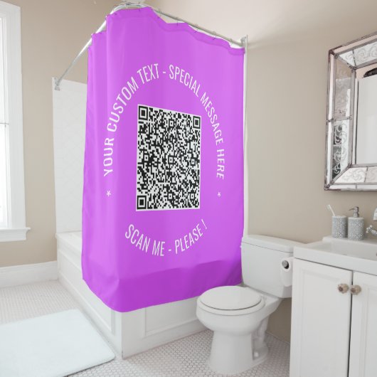 QR Code Scan Aangepaste tekst Paarse douchegordijn (In situ)