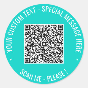 QR Code Scan Info Aangepaste tekst en kleuren Stic Ronde Sticker