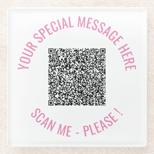 QR Code Scan Info Aangepaste Tekst Glas Onderzette Glazen Onderzetter (Voorkant)