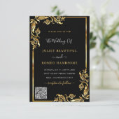 QR Code Scan Info Black Gold Faire-part de mariage (Debout devant)