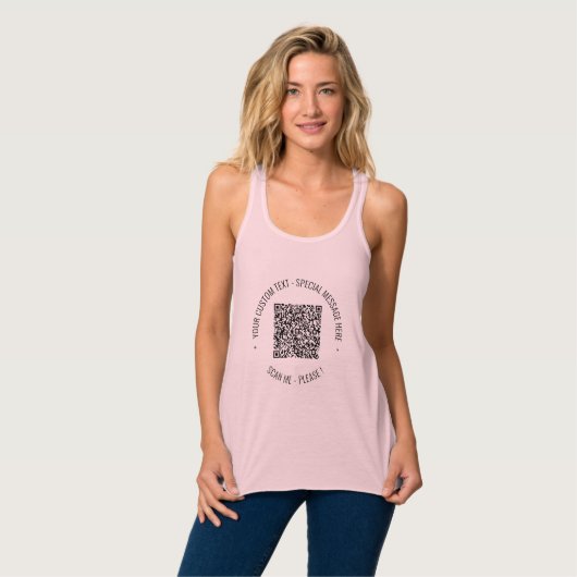 QR Code Scan Info en Aangepaste Tekst Tanktop (Volledige Voorkant)