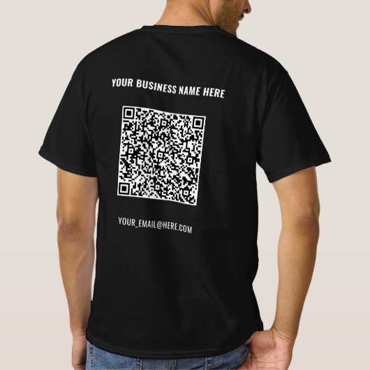 QR Code Scan Info en Custom Text Business T-Shirt (Achterkant)