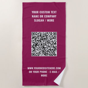 QR Code Scan Info Strandhanddoek Uw Tekst en Kleur Strandlaken