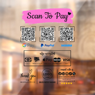 QR Code Scan om Venmo Paypal te betalen Google Pay Raamsticker