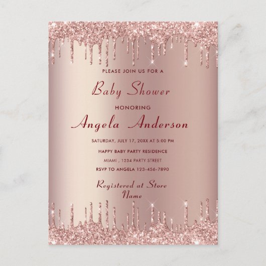 QR Code Scan Rose Gold Baby Girl Shower Invitation (Devant)