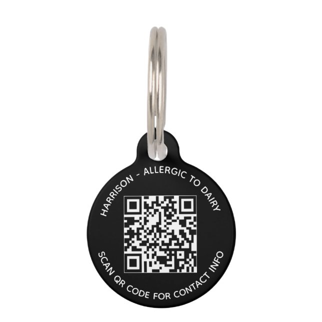 QR-code scanable contactloze info aangepaste tekst Huisdierpenning (Voorkant)