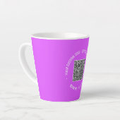 QR-code scaninfo aangepaste tekst en kleuren Latte Mok (Linkerhoek)