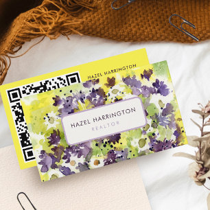 QR Code Scannable Abstracte Bloemen Waterverf Art Visitekaartje