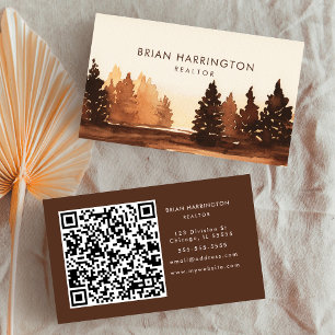 QR-code Scannable Herfst Forest Outdoors Waterverf Visitekaartje