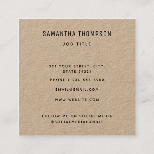 QR-code scannable Modern Professional Rustic Kraft Vierkante Visitekaartje (Achterkant)