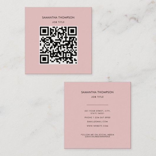 QR-code scannable Moderne Professional Blush Pink Vierkante Visitekaartje (Voorkant / Achterkant)
