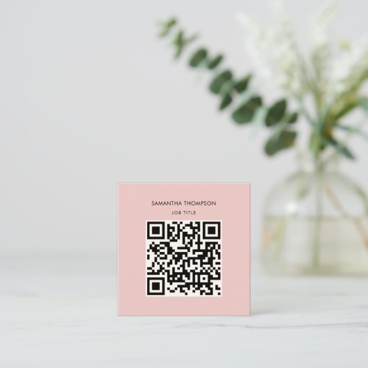 QR-code scannable Moderne Professional Blush Pink Vierkante Visitekaartje (Staand voorkant)