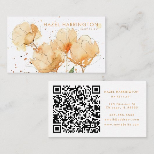 QR Code Scannable Schattige Kleurrijke Waterverf B Visitekaartje (Voorkant / Achterkant)