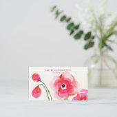 QR Code Scannable Schattigee Roze Waterverf Bloeme Visitekaartje (Staand voorkant)