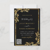QR Code Scannen Info Zwart gouden bruiloft Uitnodi (Voorkant)