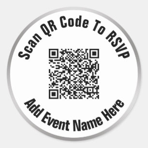 QR-code scannen naar RSVP Event Black White Silver Ronde Sticker