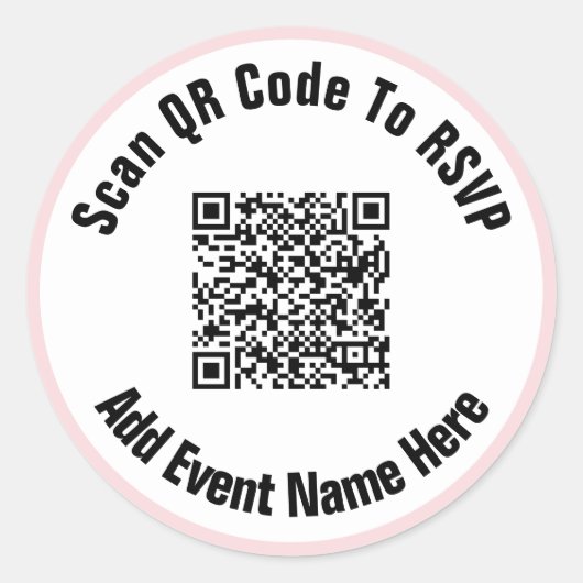 QR-code scannen naar RSVP Pink White Black Text Ev Ronde Sticker (Voorkant)