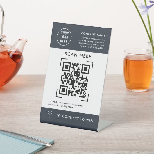 QR-code Scannen WiFi | Contactloze zakelijke Logo Reclamebord Met Voetstuk (Insitu)