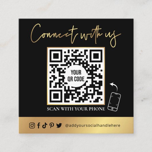 QR Code scanner noir et Carte de visite or Faux (Devant)