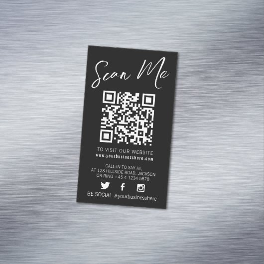 Qr code scant zwart monotone eenvoudig sociaal magnetisch visitekaartje (Voorbeeld)