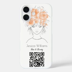 QR code schattig meisje perzik waterverf rozen flo iPhone 16 Hoesje
