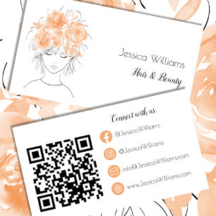QR code schattig meisje perzik waterverf rozen flo Visitekaartje