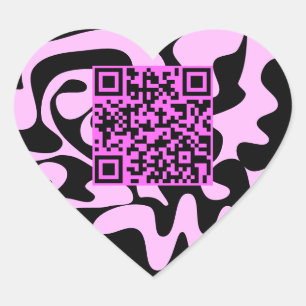 QR Code Schattige Roze en Zwart Groovy Squiggles Hart Sticker