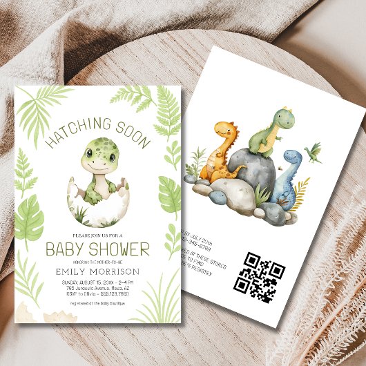 QR Code Schattigee Dinosaur Hatching Soon Baby sho Kaart