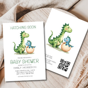 QR Code Schattigee Dinosaur Hatching Soon Baby sho Kaart