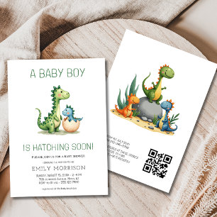 QR Code Schattigee Dinosaur Hatching Soon Baby sho Kaart