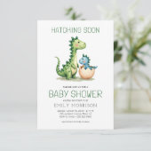 QR Code Schattigee Dinosaur Hatching Soon Baby sho Kaart (Staand voorkant)