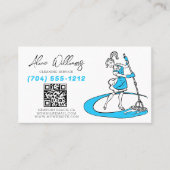 QR Code Schoonmaak Service Blauw Maid Foto Visitekaartje (Voorkant)